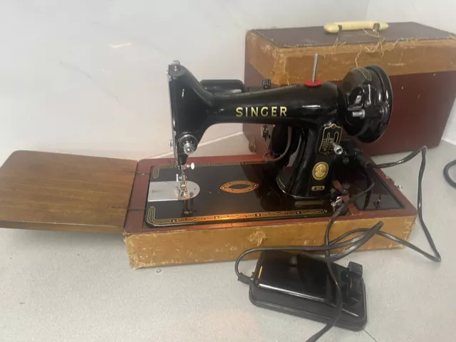 Vintage Singer 99K Electric Sewing Machine EM744292 1950's case & accessories