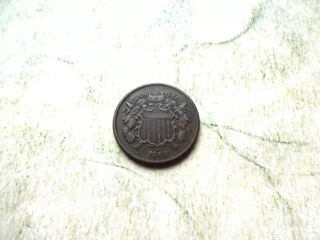 1869 two 2 cent piece coin in very fine condition