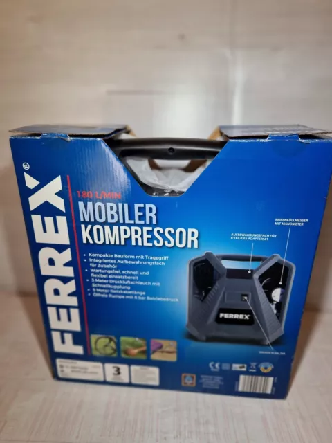 Ferrex mobiler Kompressor 8 Bar ölfrei tragbar Reifenfüllmesser 180L/Min