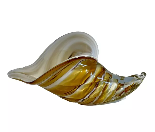 Murano Shell Art Glass Gold Brown White Conch Sea Shell Vintage