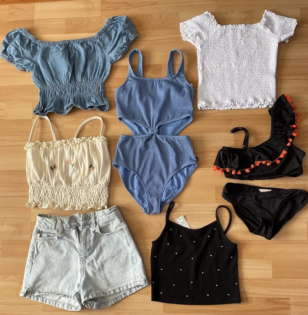 Girls summer clothes bundle age 11-12 shorts tops swimwear
