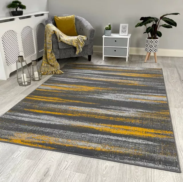 New Modern Ochre Mustard Gold Small Large Grey Floor Carpets Rugs Mats Cheap