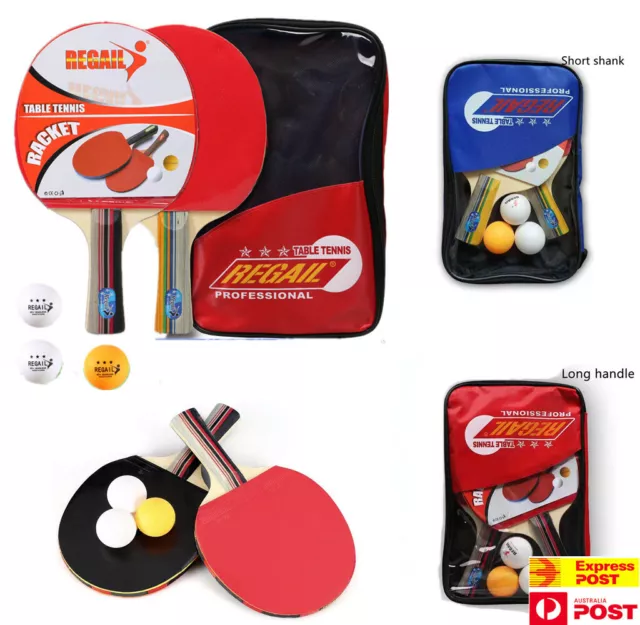 Table Tennis Bats,Long Short Handle Ping Pong Racket Set,with 3 Balls,Carry Case