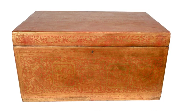 Ancien 19th Siècle Birman en Laque Sadaik Ou Manuscript Boîte - 38cm/15 "