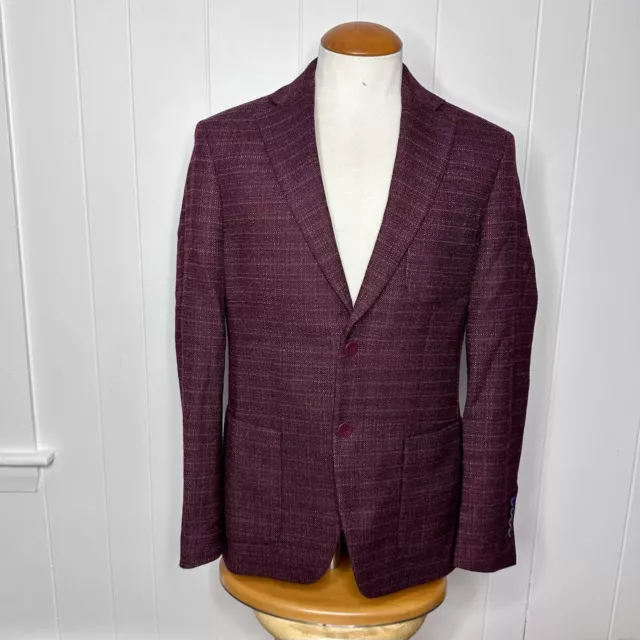 TALLIA - Mens 38R - Maroon Red Blazer Sport Coat - Pouch Pockets 2 Button BIRDS