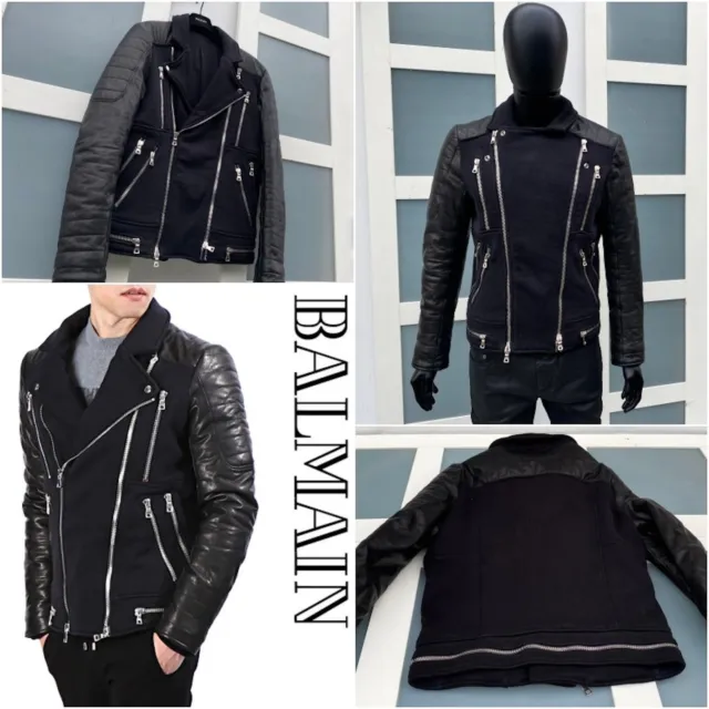 UltraRare & Great Balmain AW15   Lamb Leather and Cotton Biker Jacket
