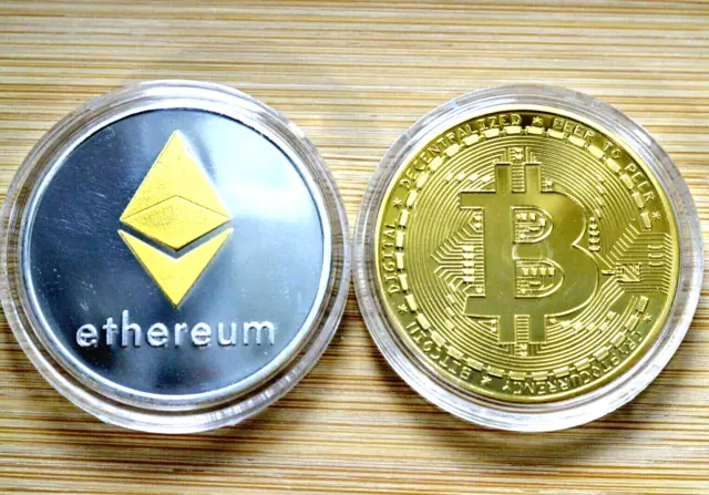 1 x BITCOIN 1 x ETHEREUM  40mm Gold Silver Collector Coin CRYPTO- EASTER GIFT