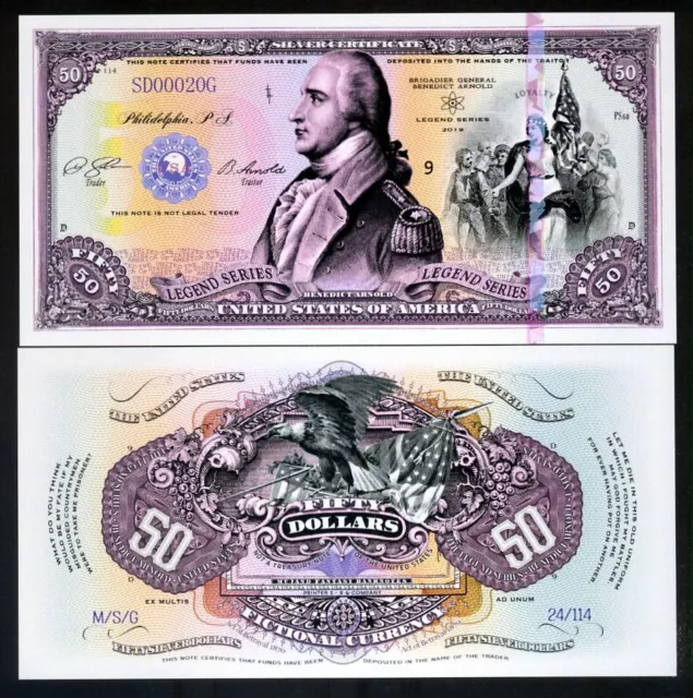 USA, 50 dollars, Private Issue Polymer, 2019 - Benedict Arnold, 500 notes issued