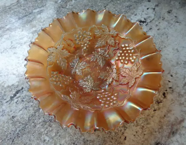 Vintage Fenton Glass Bowl Candy Dish Ruffled Edge Marigold Carnival Glass 8-1/4"