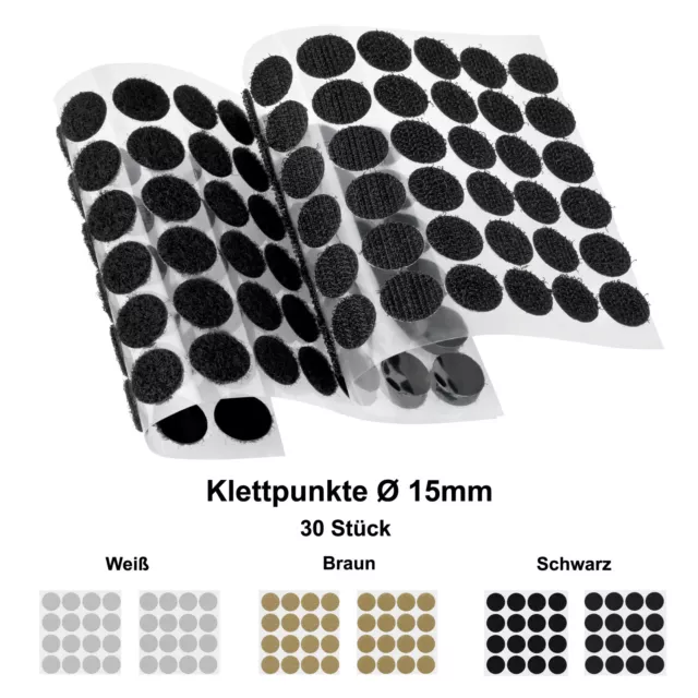 60x Klettpunkte selbstklebend 15mm Klettband Klettverschluss Schwarz Weiß Beige