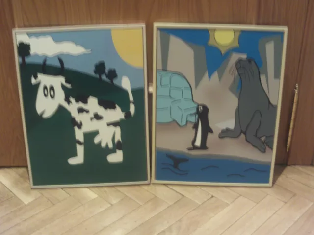 Lote de 2 cuadros vaca y foca con pingüino NO SON DE IKEA