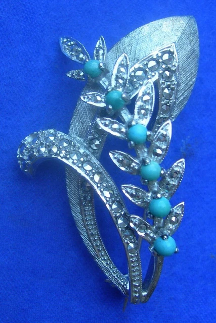 Broche Vintage Losange Laiton - Incrustations Pâte De Verre - Occasion
