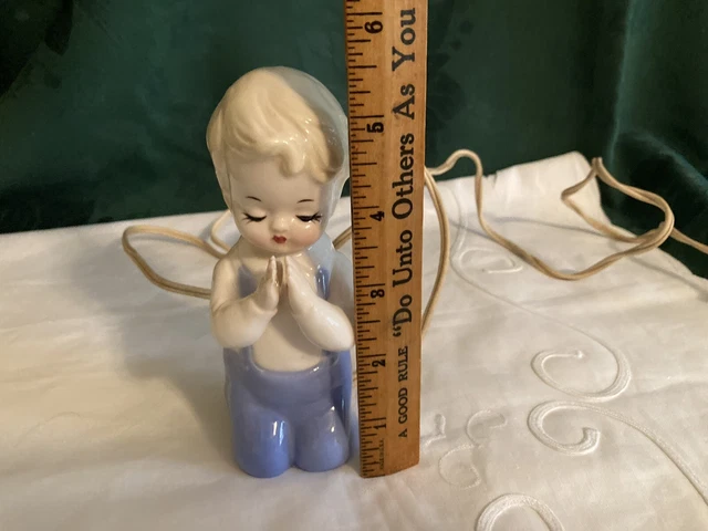 Vintage Lighted I.W. Rice & Co Praying Boy Porcelain Light Lamp 1950s