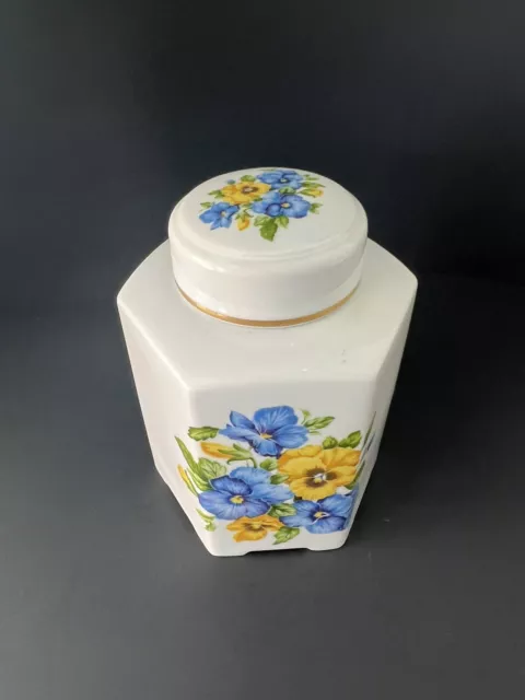 Vtg AK KAISER Floral Pansy Porcelain MCM 1960s West Germany Tea Caddy Canister 2