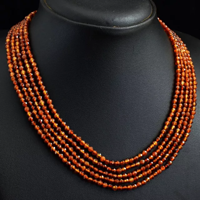 Faceted 308 Cts Earth Mined 5 Strand Hessonite Garnet Beaded Necklace JK 44E293