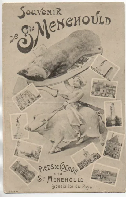 SAINT MENEHOULD - Marne - CPA 51 - Souvenir of ... Pig feet Cp folded