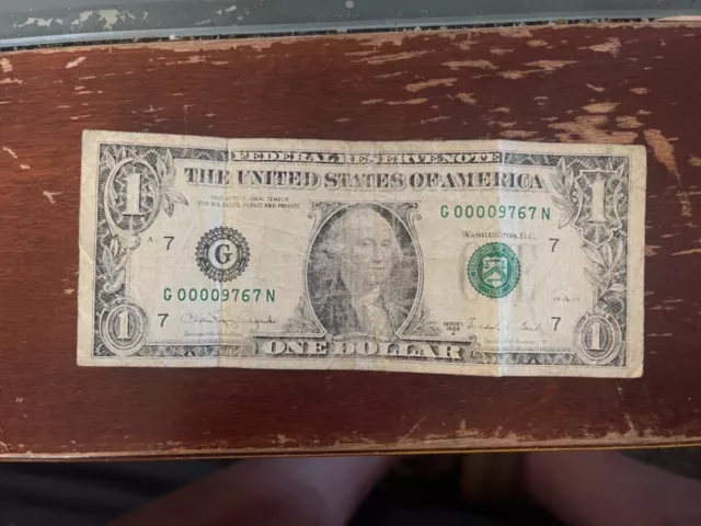 1928 $1 DOLLAR BILL. Ultra low serial number. Used