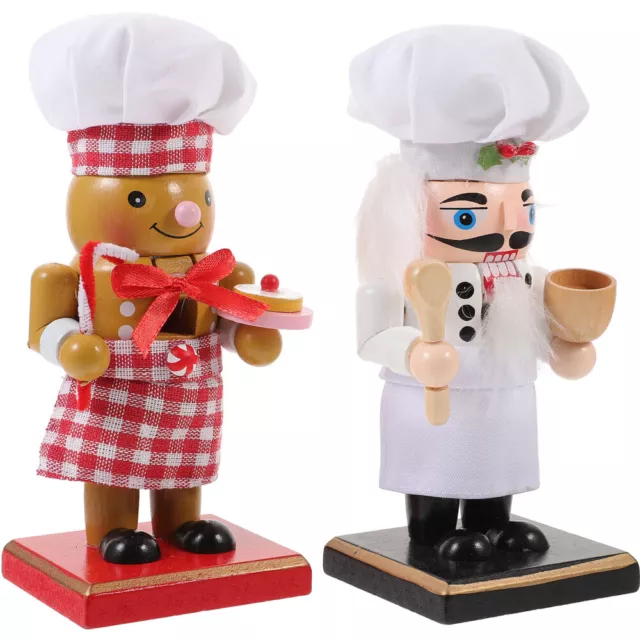 2 Christmas Chef Nutcrackers Wooden Figures Holiday Baking Statue-IF 3