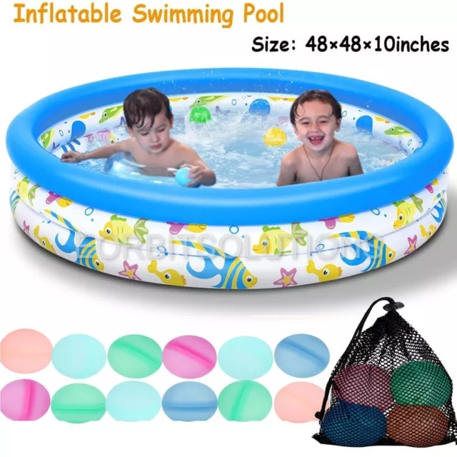 48x10" Inflatable Kid Swimming Pool with 12PCS Silicone Water Balloons Balls Fun