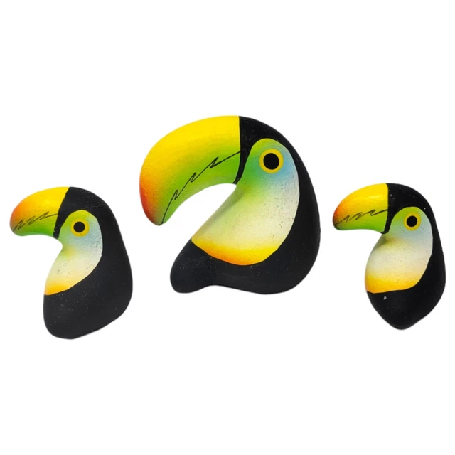 Vintage Hand Painted Keel Billed Toucans Figurines Folk Art Pottery Set of 3