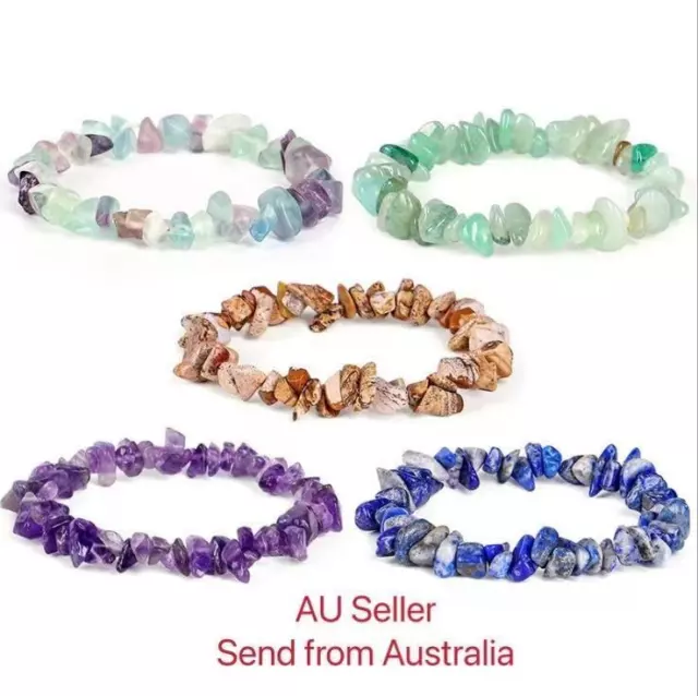 AUS Natural Gemstone Stretchy Bracelet 5-8mm Chip Beads Healing Reiki Chakra