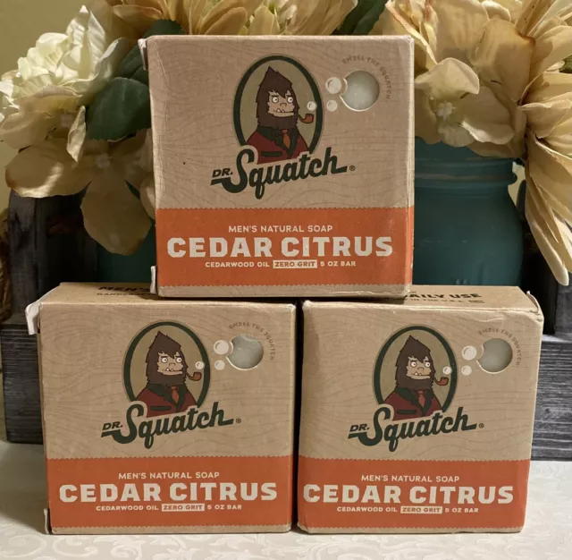 Dr. Squatch Natural Men's Bar Soap 3 Pack-Cedar Citrus 5oz Each New