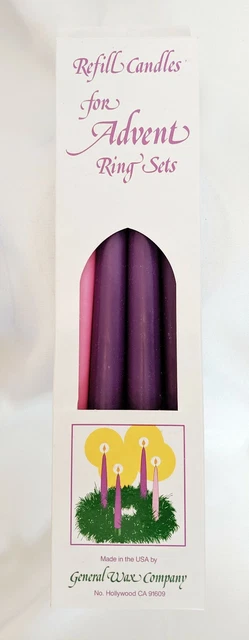 "Velas de repuesto de anillo de adviento General Wax Company 4612 3 púrpura 1 rosa 11 1/2"