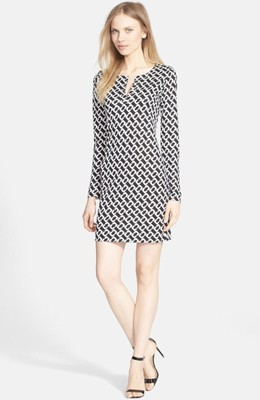 Diane Von Furstenberg DVF Reina Chain Link Mini Dress Silk Sz 2 Black and White