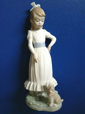 Vintage Lladro Accents NAO Spain Daisa Girl with Dog Figurine, Shiny Finish