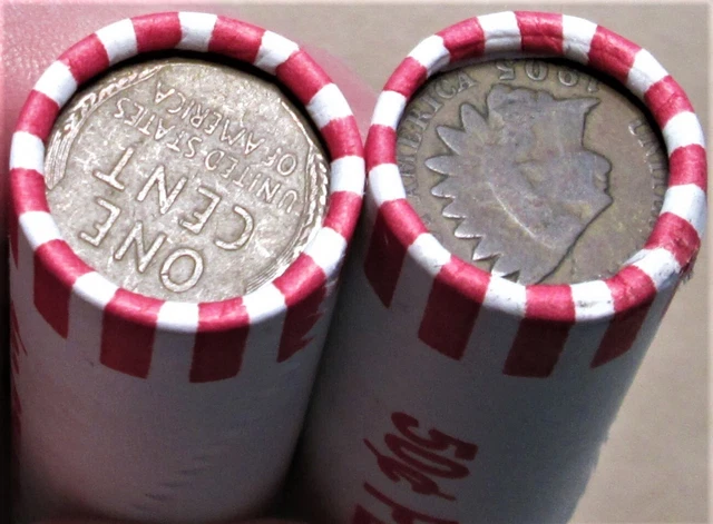 2 - Penny Rolls (100 Coin lot) Unsearched Indian Head Showing on Each Roll End