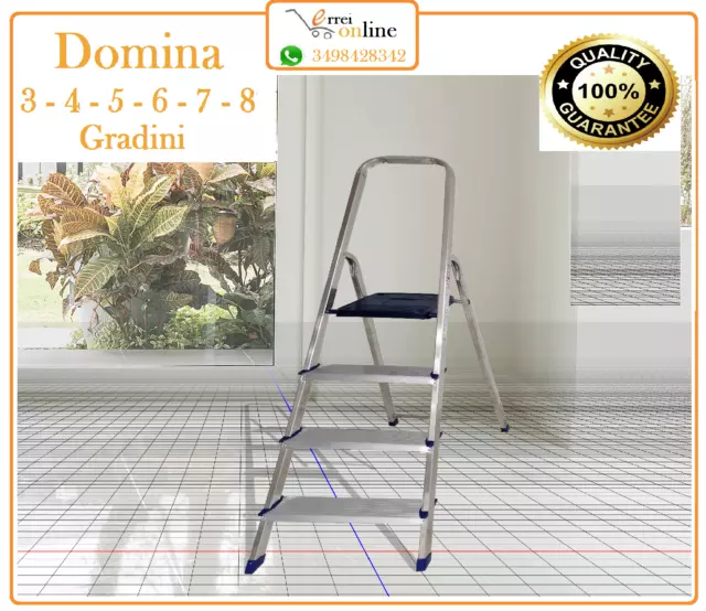 Scala Sgabello Alluminio 3 - 4 - 5 - 6 - 7 - 8 Gradini (Domestica) Domina