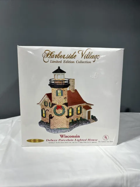 Harborside Village Ltd Edition Deluxe Lighted Porcelain WISCONSIN Lighthouse Sh8