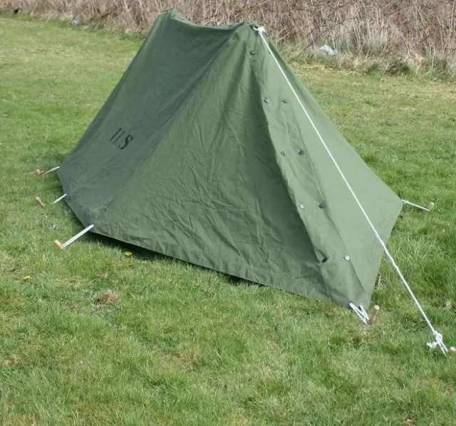 US Military Issue Shelter Half WASHED  (EVERYTHING for  1 complete tent)