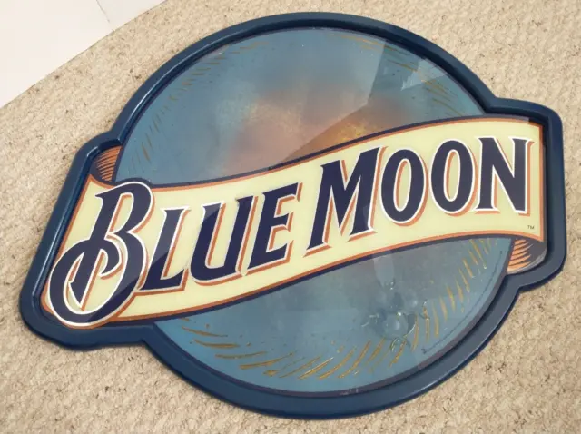 Authentic 2004 BLUE MOON BREWING COMPANY Glass Beer Sign Man Cave Breweriana!