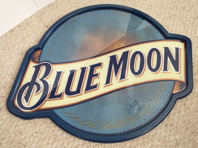 Authentic 2004 BLUE MOON BREWING COMPANY Glass Beer Sign Man Cave Breweriana!