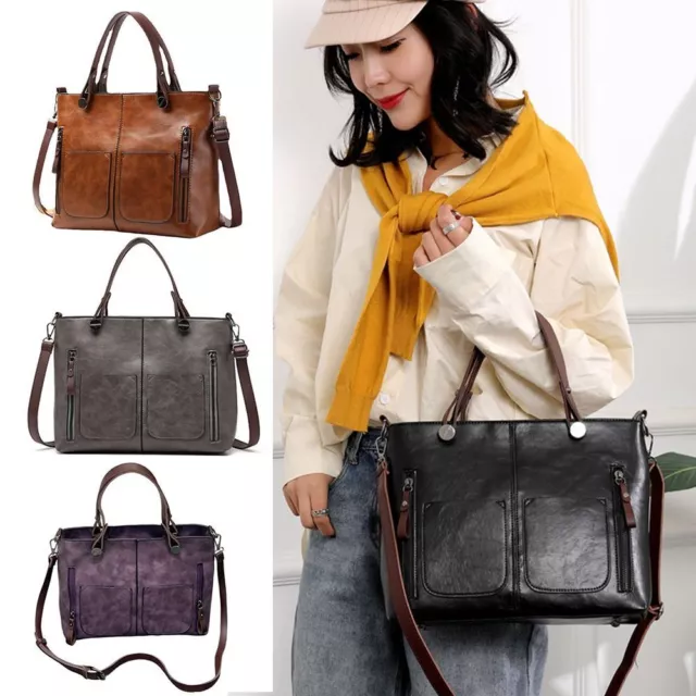 PU Leather Tote Bag Large Capacity Crossbody Bag Vintage Handbag  Women