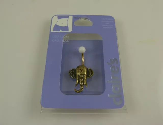 antique brassy tone elephant lucky belly button ring, piercing, body jewelry