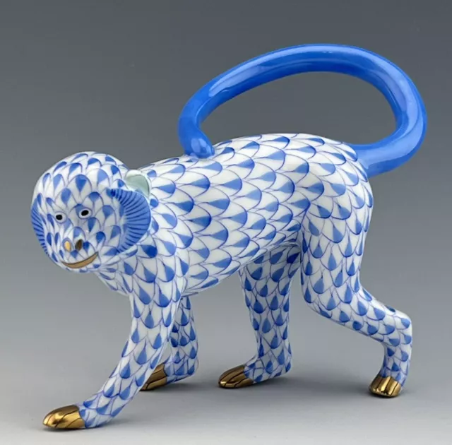 🦋 BRAND NEW HEREND Monkey Walking  Blue Fishnet Figurine ($525 Retail)