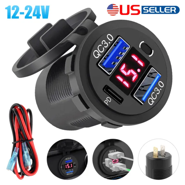 12V USB C Charger Port Fast Car Charger PD QC Outlet Socket for Boat RV Marine