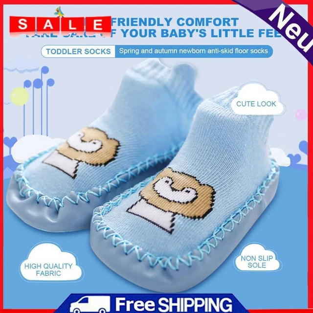 0-6 Months Baby Floor Cartoon Toddler Anti Slip Soft Sole Socks (Blue Lion)