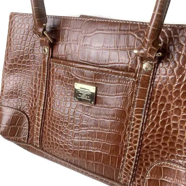 Vintage Liz Claiborne Croc Embossed Shoulder Bag Purse Handbag Brown Leather