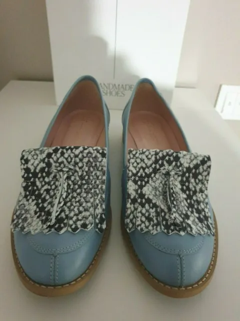 L37 Handmade Shoes : Superbe Paire De Chaussures Luxe Cuir Mocassin Bleu Neuf