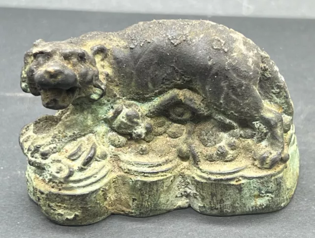 Museum Quality Ancient Old Roman Bronze Panther Animal Statue Figured