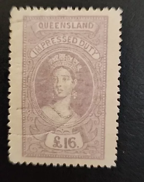 1860's Queensland £16 Violet Embossed Duty Stamp Mint. P28