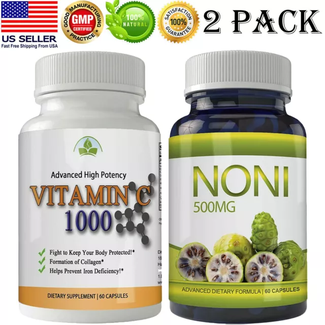 Vitamin C Immunity Booster Supplements & Noni Fruit Weight Loss Capsules Combo