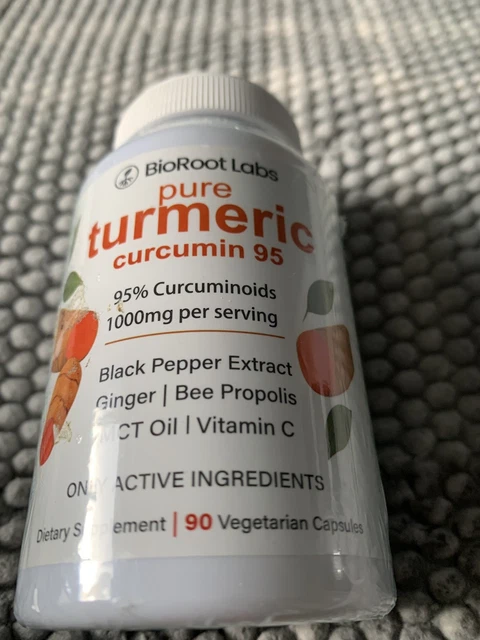 BIOROOT LABS PURE turneric curcumin 95, 95% Curcuminoids. 1,000mg 90 ...