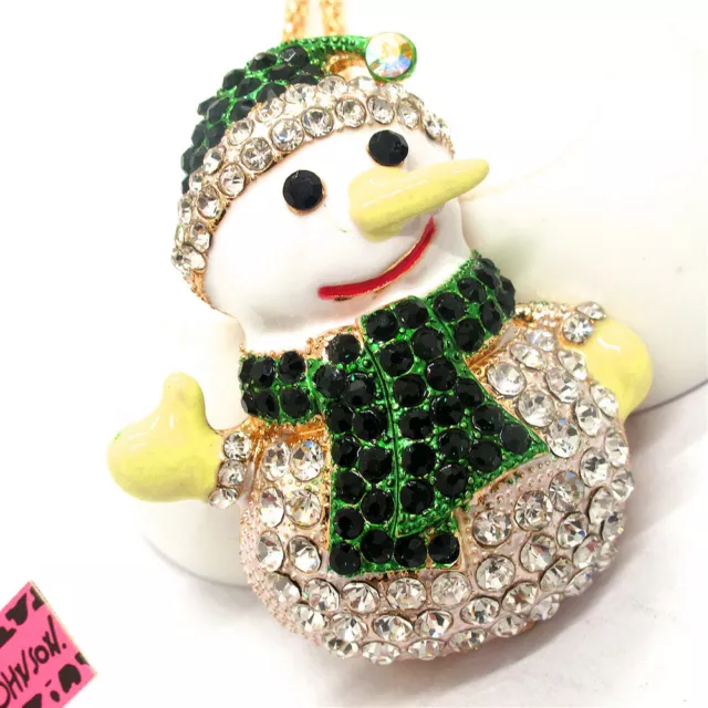 New Fashion Women Rhinestone Bling Cute Snowman Crystal Pendant Chain Necklace