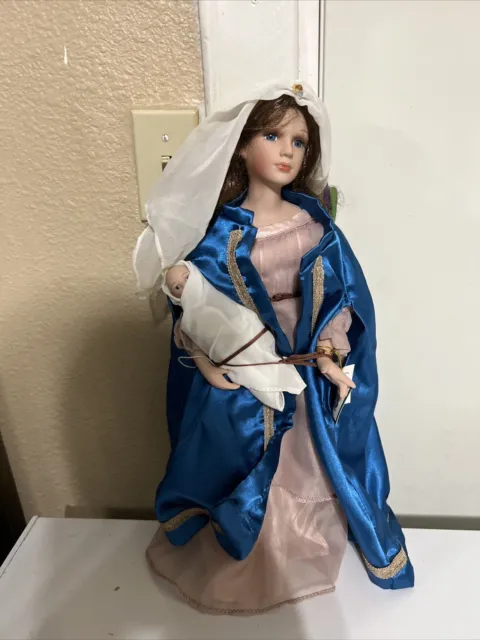 Vintage 17-18" Porcelain Bride Doll Medieval Gown Blessed Mary Baby Jesus
