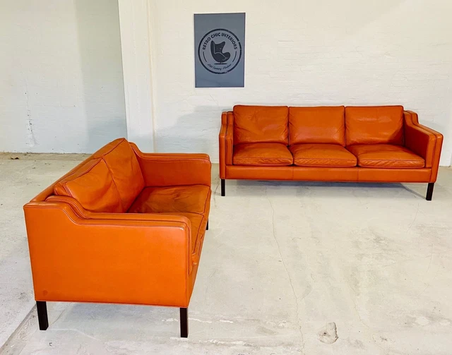 Vintage Danish Stouby  3 Person  &  2 Person  Cognac  Leather Sofas