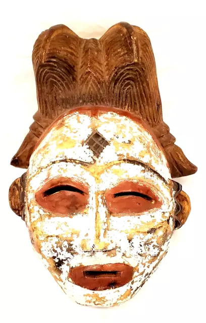 African Wood Mask Ceremonial Punu Lumbo Okuyi Authentic Pigmented Wood Carved